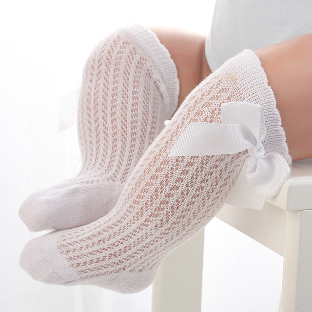 Newborn Princess Bow Knee High Sock - White